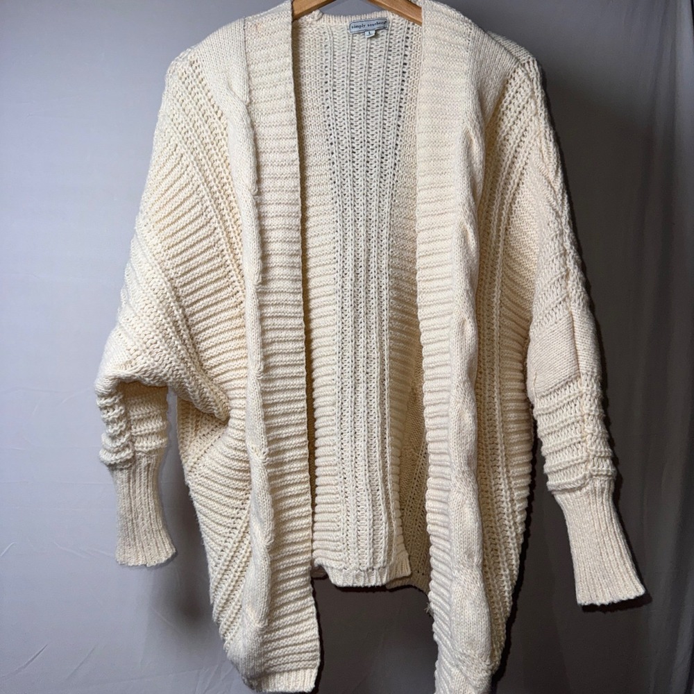 Simply Southern Cream Cable Knit Cardigan Sweater Womens Large Cocoon Dolman L - Picture 1 of 12